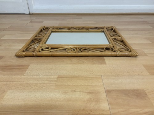 Splendido specchio da parete vintage bambù rattan vimini canna bohemien boho metà secolo - Foto 20 di 24