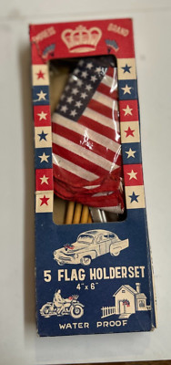 Vintage 1950's Empress Brand USA Flag Holder 4''x 6'' Water Proof 48 Stars
