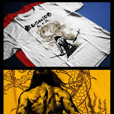Samurai Dragon T-Shirt Bushido Code Kanji Japanese Katana Ronin Assassin Sword