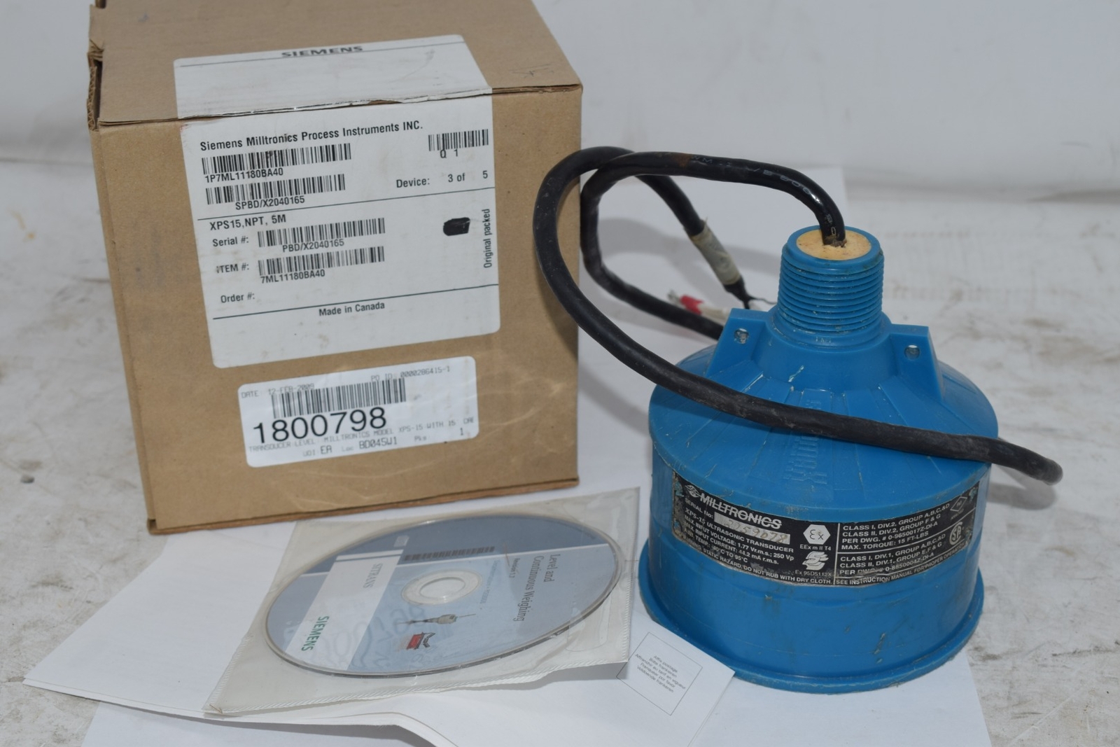 Siemens Milltronics 7ML1118-0BA40 XPS15 NPT 5M Transducer