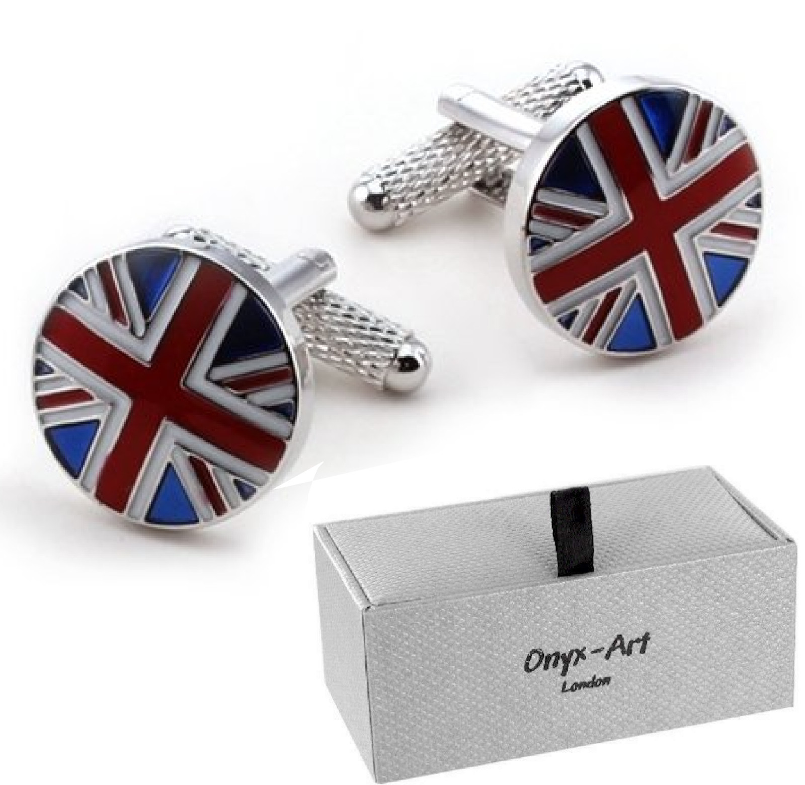 Union Jack Flag Cufflinks round cufflinks Onyx-Art CK905 with Pen