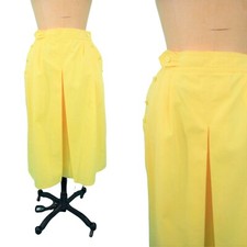 Vintage 1970s Yellow Skirt Solid Pleat Front W 26"