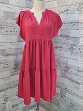 Calvin Klein Cottagecore Flared Sleeves Dress 8 Tiered Fuchsia Pink Fluttered