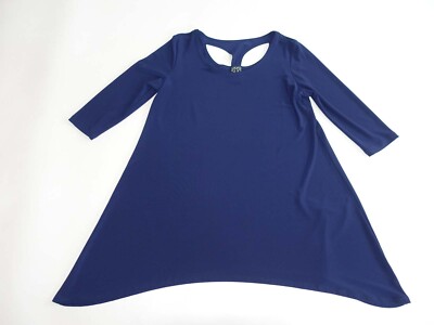 Clara Sun Woo Women's Asymmetrical Tunic Blouse Small 3/4 Sleeves Navy Blue Top