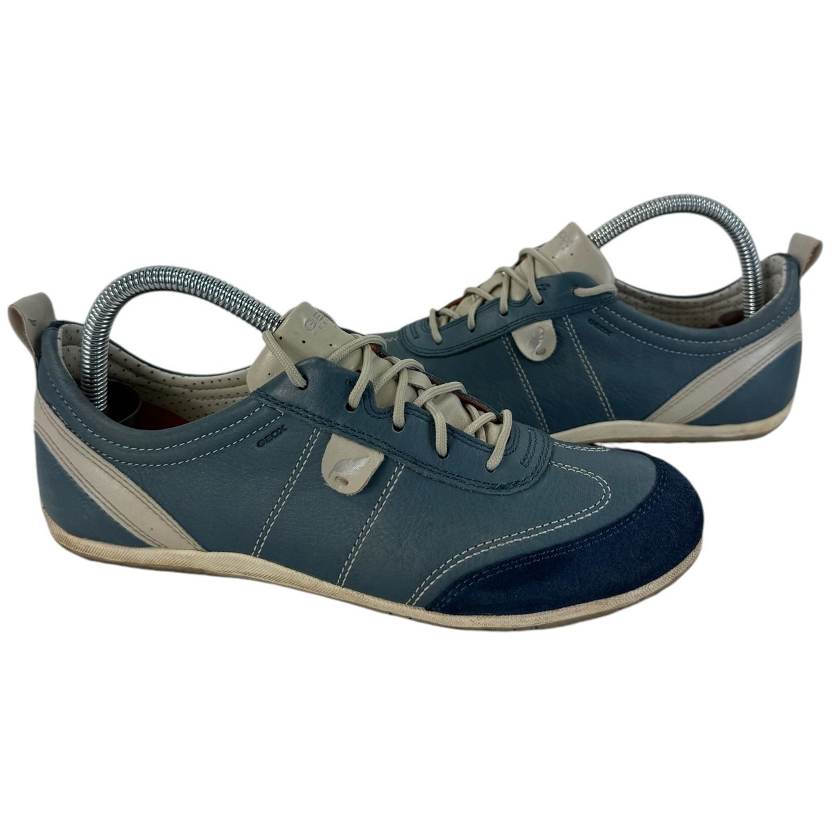 Geox Vega Blue Cream Women's Low Casual Lace Up Leather Suede Trainers Shoes