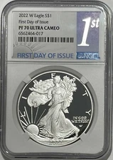 2022 W $1 NGC PF70 Ultra Cameo Proof Silver Eagle First Day Of Issue