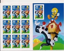 Sylvester & Tweety Full Sheet Looney Tunes of 10 Stamps (Scott #3204)