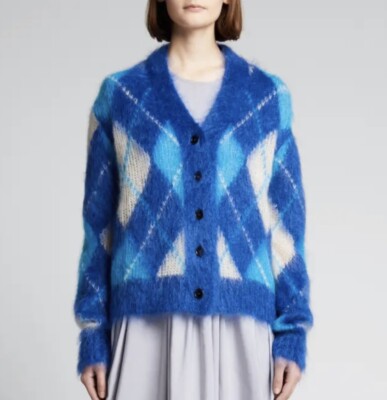 NWT Marni Mohair Argyle Intarsia Cardigan Size 40IT 4US