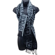 Unisex Scarf Almagio Black Grey Classy Geometric Fringe Winter Scarf 15" x 66" 