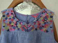 Joules Cotton Linen Dress With Cross Stitch Embroidery Size US 16 NWT