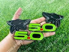 5.0 Coyote Emblem Badge Set Of 2 Lime Green Matte Black On Glossy Black Custom