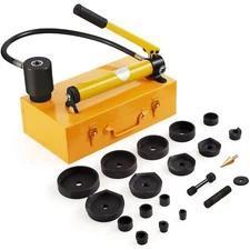 15 Ton Hydraulic Knockout Punch Driver Kit Hole Tool 1/2"-4" with 10 Dies