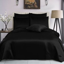 6 PCS SATIN SILK BEDDING SET DUVET COVER FITTED SHEET & 4 PILLOW CASES-All SIZES