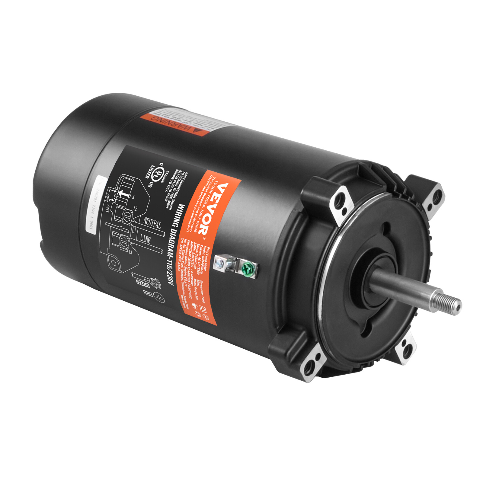 Moteur de pompe de piscine VEVOR 1 CV 115/230V avec condensateur 90μF pour filtration