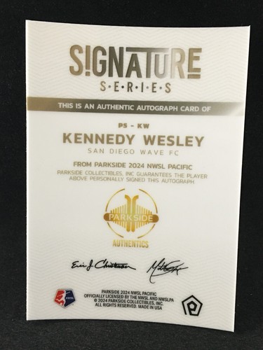 Kennedy Wesley 2024 Parkside NWSL Pacific SIGNATURES RC Auto San Diego Wave A - Picture 2 of 2