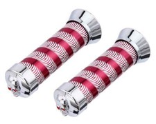 NEW GENUINE VINTAGE LOWRIDER 130MM LONG SWIRL STYLE GRIPS IN RED/CHROME.