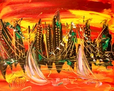 MANHATTAN GOLD  CITYSCAPE Modern Abstract   Original Oil Painting  IMPRESSIONIST