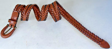 Vintage Tan Leather Braided Belt Unisex Fits Waists Up to 34" 1" Wide