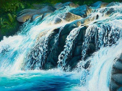 Deception Falls 36x48'' Original Waterfall Oil Painting on Canvas/ Floating Frame