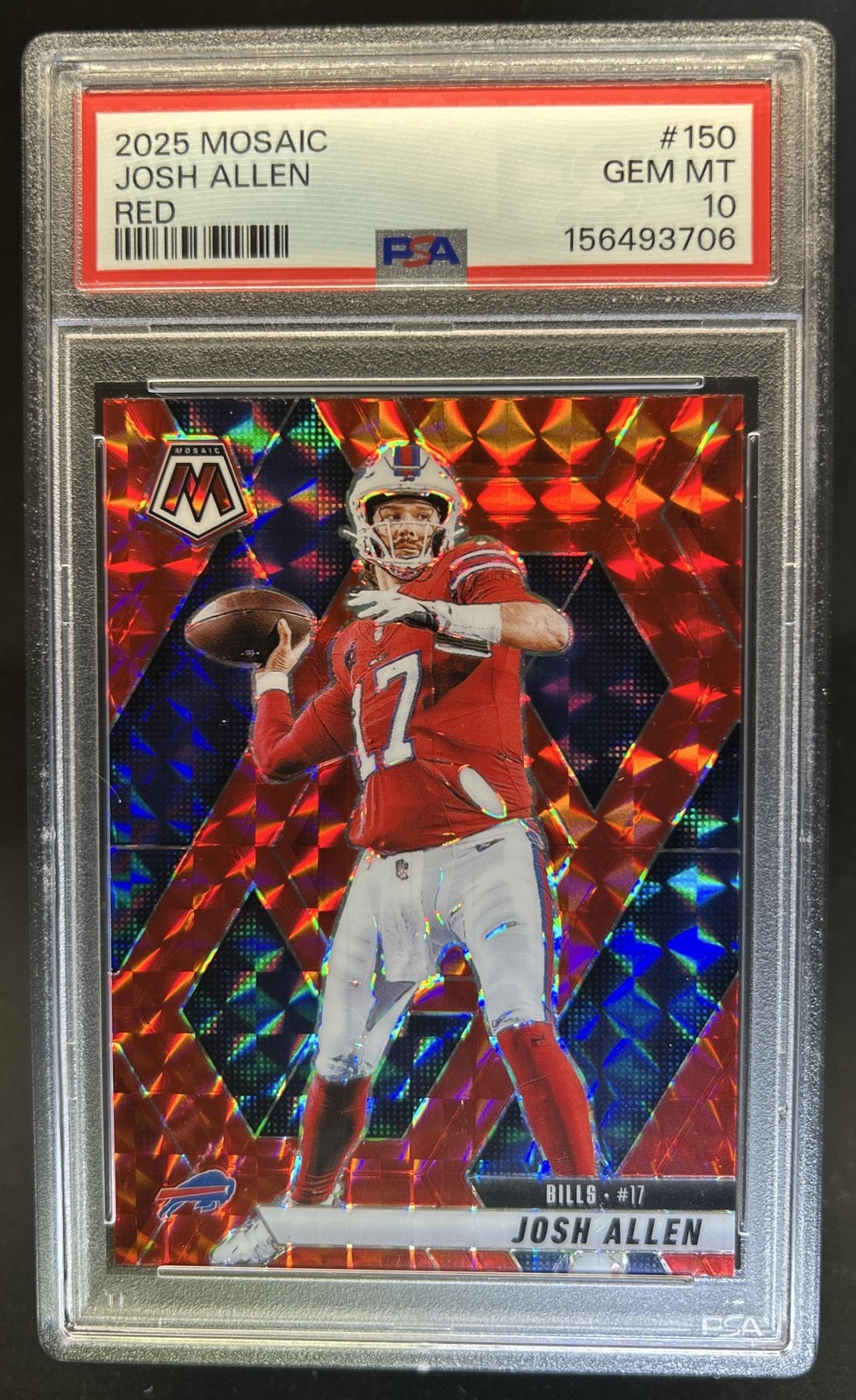 2025 Panini Mosaic Josh Allen Red Prizm #150 Bills PSA 10 GEM MINT view 1