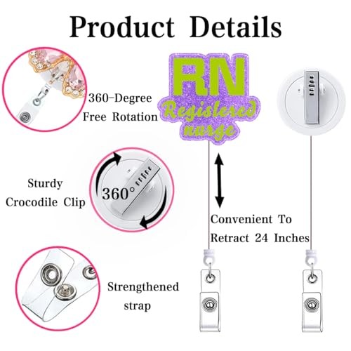 как выглядит RN Registered Nurse Badge Reel Retractable Funny Purple Badge Holder Doctor Heal фото