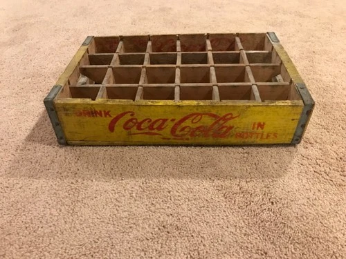 Vintage Wooden Soda Crate Coca Cola Wood Box Coke Yellow Red