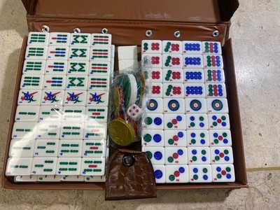 Vintage Travel Mahjong Set with 144 Tiles and Faux Gator Case