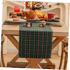 Christmas Table Runner, Winter Holiday Table Runners 72 Green Blue Plaid 13x72"