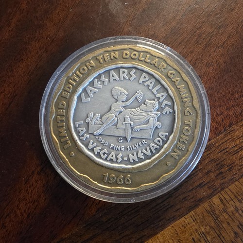 Caesars Palace winged victory $10 .999 fine silver gaming token 1966