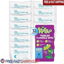 Flushable Wipes Unscented Hypoallergenic Kids Potty Training 50 Count Pack of 12