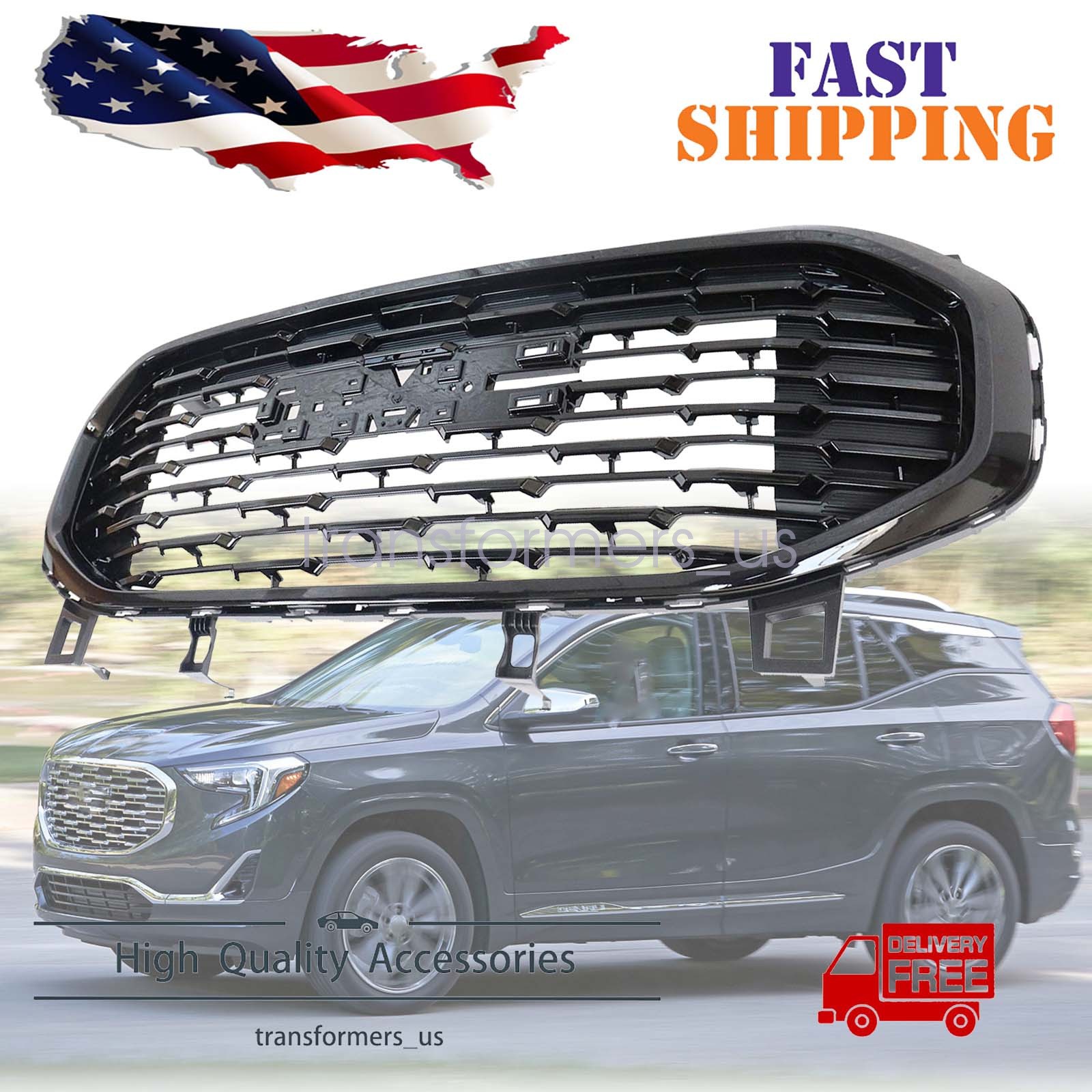 Front Upper Grille Denali Style For 2018-2021 GMC Terrain 84236094 Black