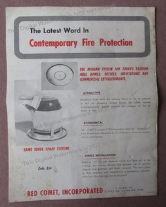 Vintage Red Comet Sams Super Spray Systems Concealed Fire Extinguisher Flyer 