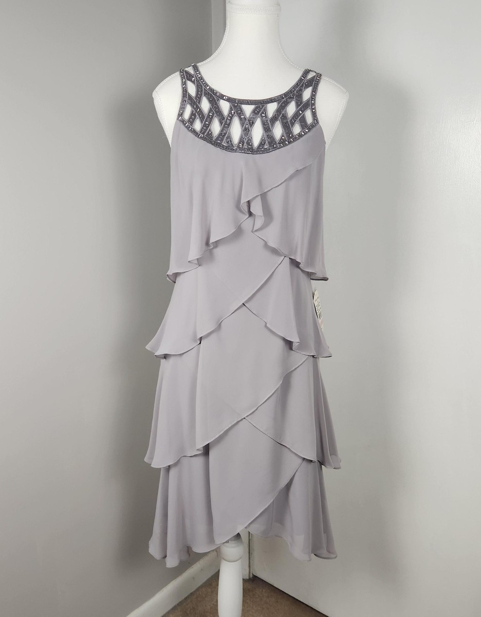 sl fashions tiered chiffon dress Ignite Evenings Floral Print Tiered Chiffon Midi Dress, Womens, 18, Cream Multi main image 1