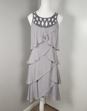 S.L. Fashions Dress Womens 6 Gray Tiered Chiffon Beaded Neck Party Cocktail