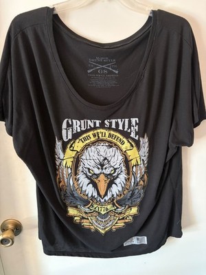 Grunt Style WOMEN'S ''THIS WE'LL DEFEND SLOUCHY T-SHIRT - BLACK EAGLE  XL