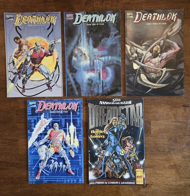 Vintage Lot Of 5 Marvel Comics Deathlok Comic Book Limited Mini Series 1-4 199O 
