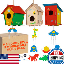 9 Wooden Birdhouses  9 Wind Chimes Craft Kit for Kids Ages 4-8 DIY Art