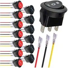 14Pcs 2Way Round Rocker Switch 12V 3Pin C. 7 Red 7 Black Non-Illuminated