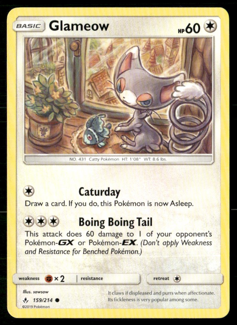 Glameow 159/214 Common Unbroken Bonds Pokemon Lightly Played