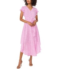 Vince Camuto Printed Flutter-Sleeve Handkerchief Dress Violet Blush Size XS 2016