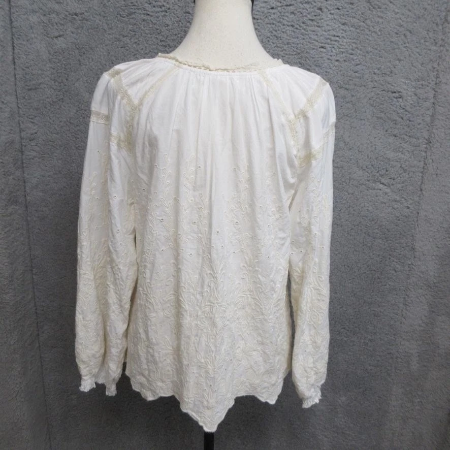 Cactus + Pearl Shirt Womens Small White Embroidered Boho Peasant Blouse Lace Top - Image 4 of 4