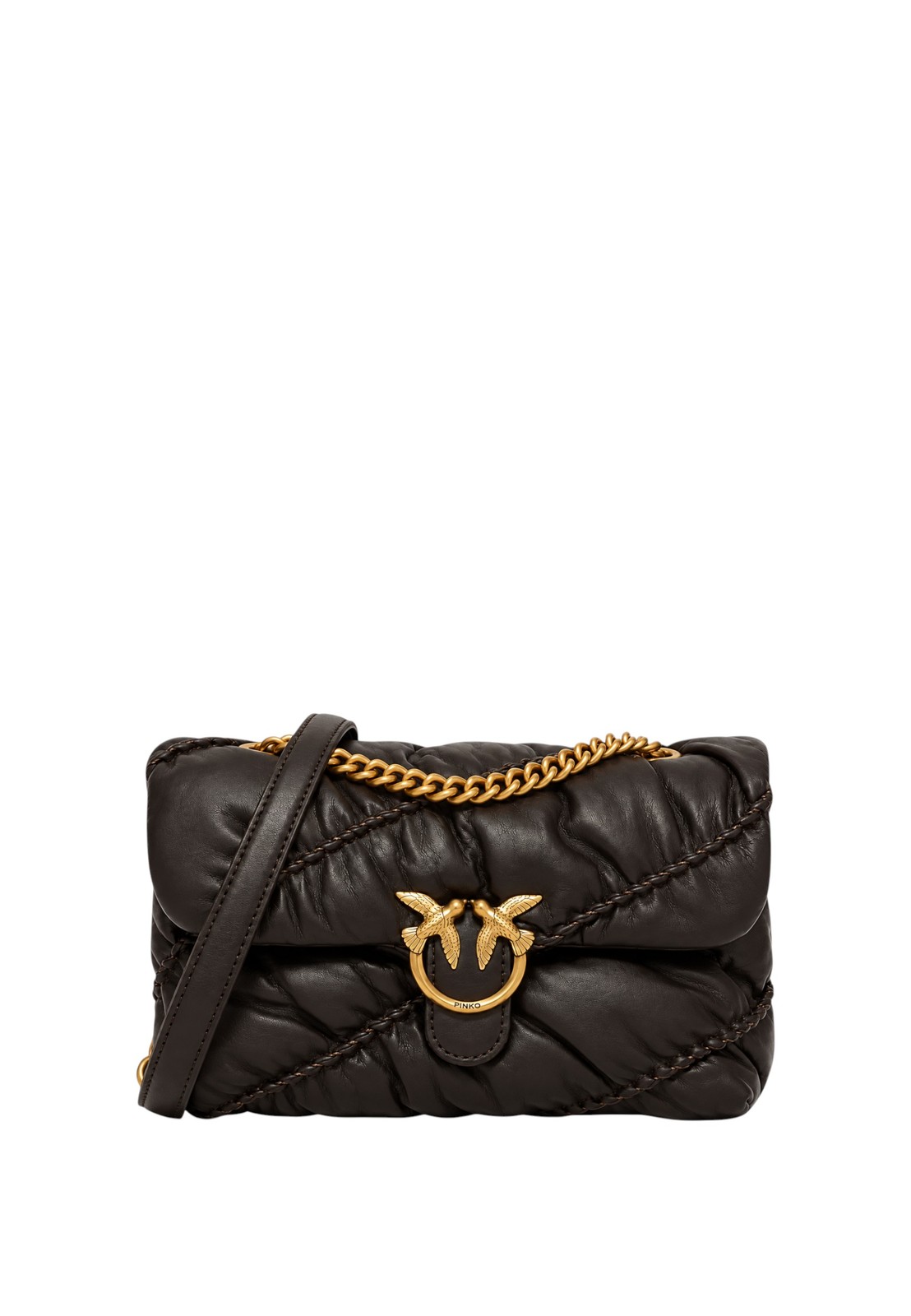 Borsa a tracolla con logo in pelle PINKO Marrone/oro