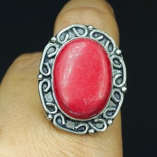Natural Red Coral Gemstone Handmade 925 Sterling Silver Ring Size-9 US