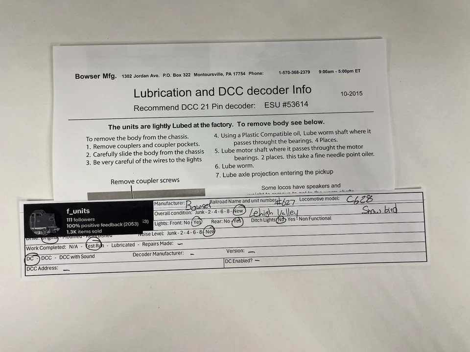 Bowser HO Scale Lehigh Valley Snow Bird #627 C-628 DC Powered - Image 2 of 4