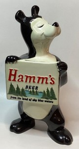 VTG HAMM’S BEER FROM THE LAND OF THE SKY BLUE WATERS CERAMIC BEAR BANK- READ