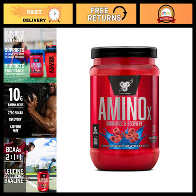 Amino X Recovery Powder with BCAAs, Zero Sugar, Blue Raspberry Flavor, 30 Servin