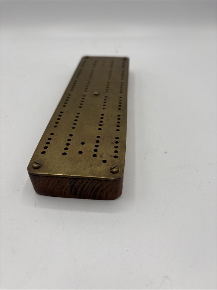 Vintage Brass Topped Wooden Cribbage Board | eBay UK