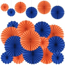 Blue And Orange Paper Fans Party Decorations Birthday Graduation 24 PCS
