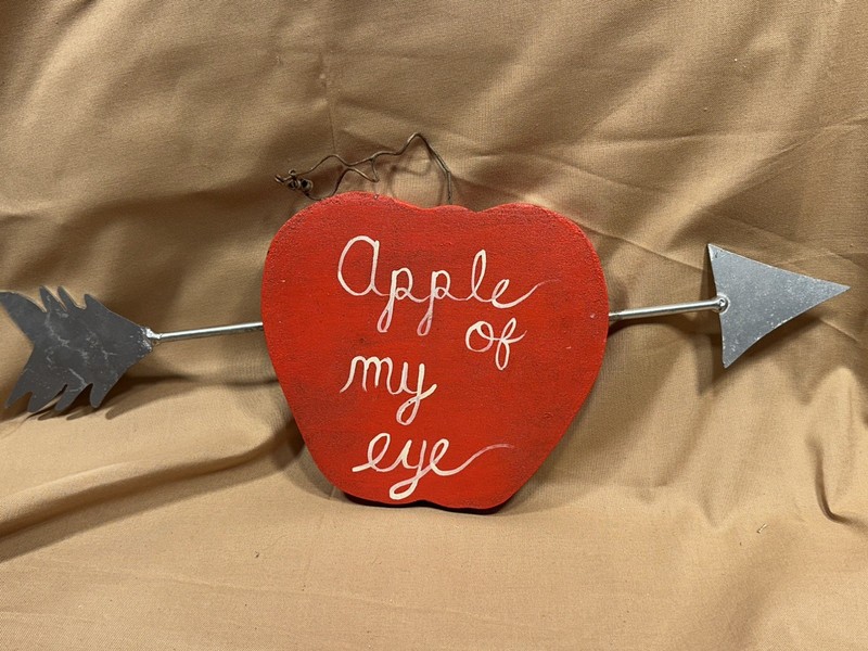 Nancy Thomas Valentine Apple Folk Art Wood Metal Figure Wall Art