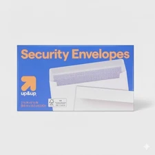 Up&UP #6 3/4 Security Envelopes,3 1/2x6 1/2IN, Gummed Seal, White，Made in USA